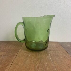 Hazel Atlas El Dorado Avocado Green Glass Pitcher 1968 Raindrop Thumbprint‎ Dot